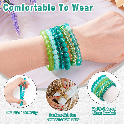 6Pcs 6 Styles 8mm Glass Round Beaded Stretch Bracelet Sets BJEW-TAC0025-1