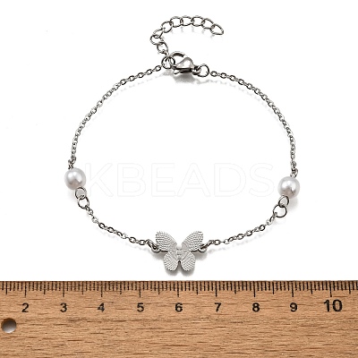 304 Stainless Steel Butterfly Link Bracelets BJEW-C098-01B-P-1