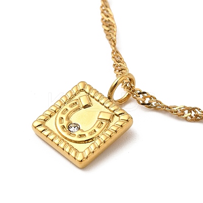 Clear Cubic Zirconia Square with Arch Pendant Necklace with Singapore Chains NJEW-P273-01G-1