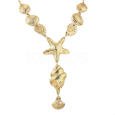 Summer Beach 304 Stainless Steel Starfish Shell Shape Pendant Y Necklaces for Women NJEW-A063-15G-1