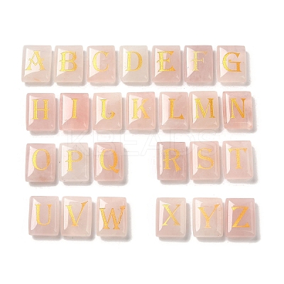26Pcs Natural Rose Quartz Healing Rectangle with Letter A~Z Display Decorations G-K335-07B-1