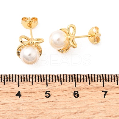 Bowknot with Round Brass Micro Pave Clear Cubic Zirconia Stud Earrings EJEW-A135-29G-1