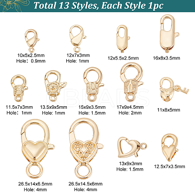 13Pcs 13 Styles Rack Plating Brass Lobster Claw Clasps KK-PH0006-83-1