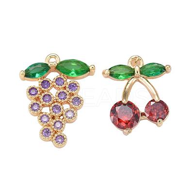 8Pcs 4 Style Real 18K Gold Plated Fruit Theme Brass Micro Pave Cubic Zirconia Pendants ZIRC-ZZ0001-06G-1