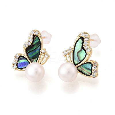 Butterfly Brass Natural Pearl Stud Earrings PEAR-N020-06U-1