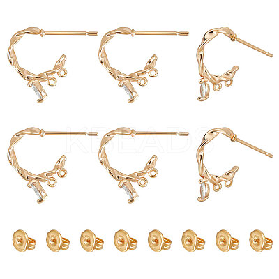 8Pcs Horse Eye Brass with Clear Cubic Zirconia Stud Earrings Findings KK-UN0001-30-1