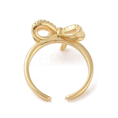 Bowknot Brass Micro Pave Clear Cubic Zirconia Open Cuff Rings RJEW-S417-01G-04-1