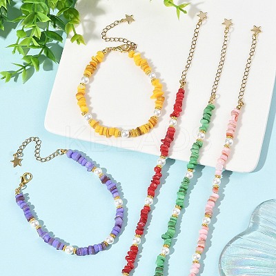 Natural Freshwater Shell Beads & Shell Pearl Beaded Bracelets BJEW-JB14212-1
