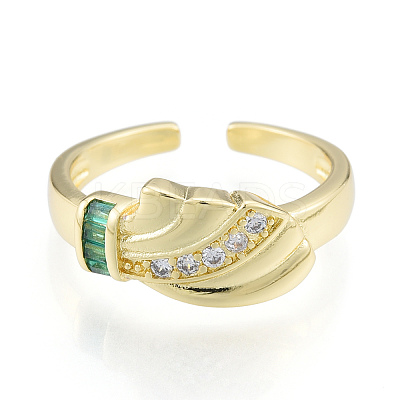 Cubic Zirconia Leaf Open Cuff Ring RJEW-N037-037-1
