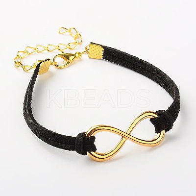 Valentines Gift Ideas for Her Faux Suede Cord Alloy Infinity Link Bracelets BJEW-JB01260-1
