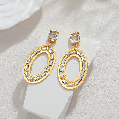 304 Stainless Steel & Crystal Rhinestone Dangle Stud Earrings WG52D4B-02-1