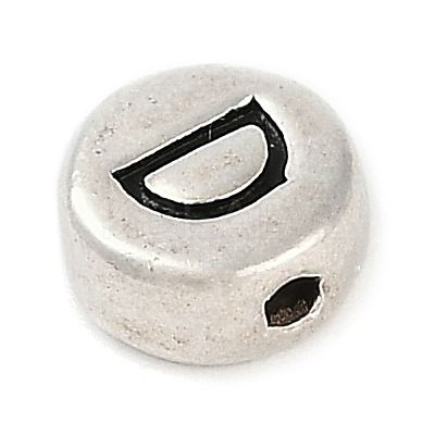 925 Sterling Silver Flat Round with Letter Beads STER-G044-01AS-D-1