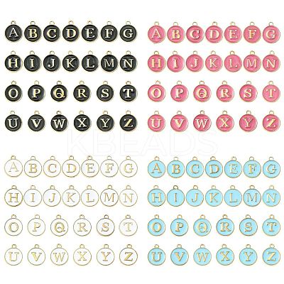 104Pcs 4 Colors Initial Letter A~Z Alphabet Enamel Charms ENAM-FS0003-90-1