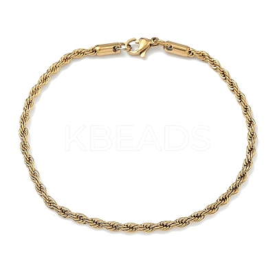 3MM 201 Stainless Steel Rope Chain Bracelets for Women BJEW-R318-01G-1-1