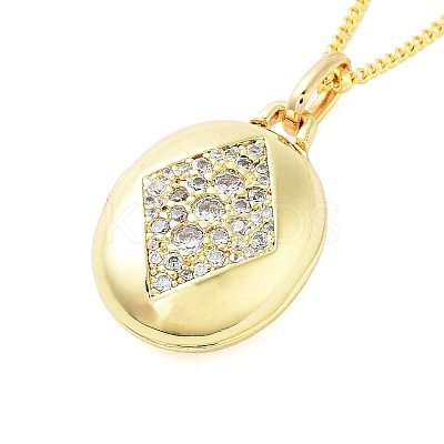 Brass Micro Pave Clear Cubic Zirconia Satellite Chain Locket Pendant Necklaces for Women NJEW-M009-03G-B-1