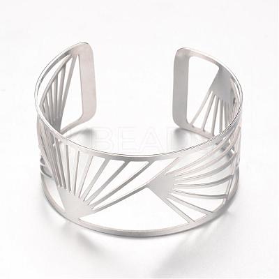Tarnish Resistant 304 Stainless Steel Filigree Cuff Bangles STAS-S060-09-1