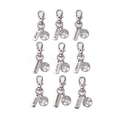 9Pcs Inspirational Word & Tree of Life Tibetan Style Alloy Pendant Decoration HJEW-JM02192-S-1