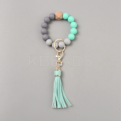 Silicone Round Beaded Keychain Wristlet AJEW-SZC0007-06A-1