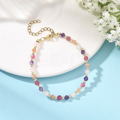 Natural Tourmaline & Rose Quartz & Sunstone & Amethyst Faceted Round Beaded Bracelets BJEW-JB14144-1