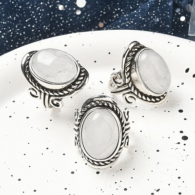 Natural Quartz Crystal Adjustable Rings RJEW-I108-01AS-09-1