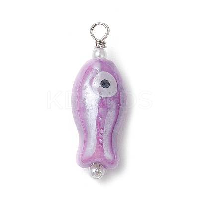 Fish Shaped Evil Eye Glazed Porcelain Pendants PALLOY-JF03803-1