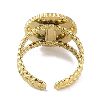 Ion Plating(IP) 304 Stainless Steel Enamel Flat Round Cuff Finger Rings RJEW-L107-043G-02-1