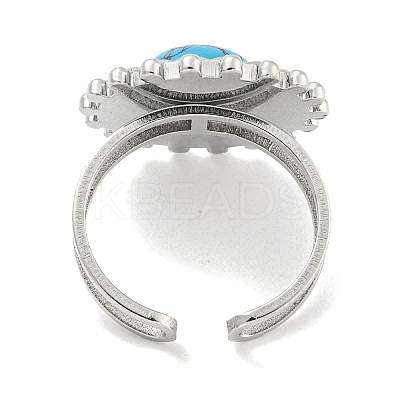 304 Stainless Steel Synthetic Gemstone Cuff Rings G-Z056-08P-1