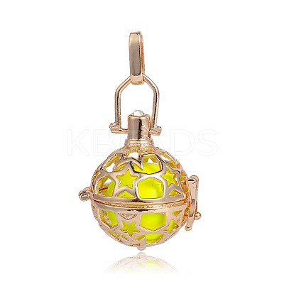 Golden Plated Brass Hollow Round Cage Pendants KK-J226-11G-1