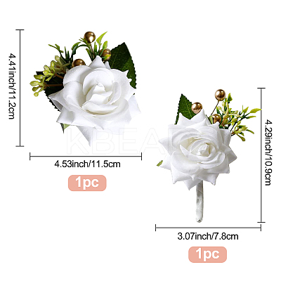 2Pcs 2 Style Cloth Flower Boutonniere Brooch AJEW-CP0001-58A-1