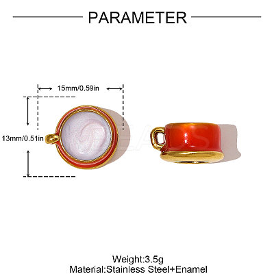 304 Stainless Steel Enamel Flat Round Charms STAS-OY009-52G-1