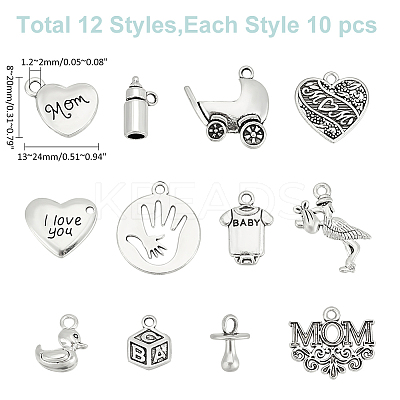 120Pcs 12 Styles Mother's Day Tibetan Style Alloy Pendants FIND-WR0011-46-1