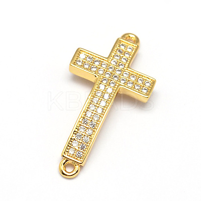 Curved Latin Sideways Cross Brass Micro Pave Cubic Zirconia Links ZIRC-E010-02G-1
