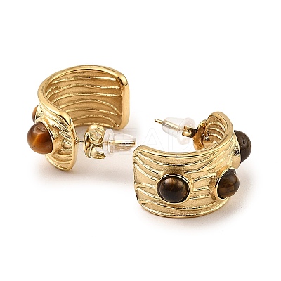 Real 18K Gold Plated 304 Stainless Steel Arch Stud Earrings with Resin Beaded EJEW-G358-01G-01-1