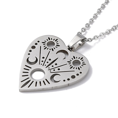 Non-Tarnish Hollow Heart 304 Stainless Steel Pendant Necklaces LS-NJEW-C033-01C-P-1