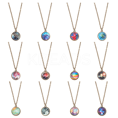 12Pcs 12 Styles Glass Universe Ball Necklace NJEW-AN0001-47-1