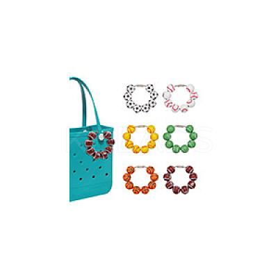 Sport Ball Wood Beaded Keychain for Women Men HJEW-NB00182-1