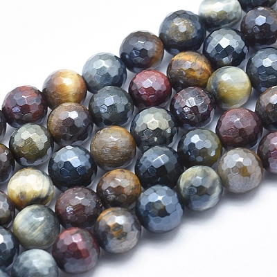 Electroplate Natural Yellow Blue Tiger Eye(Dyed & Heated) Beads Strands G-K256-03-8mm-1