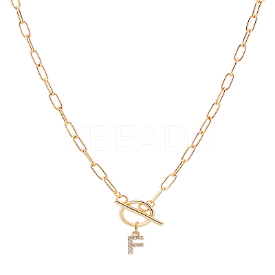 1Pc 304 Stainless Steel Chain & Brass Micro Pave Cubic Zirconia Letter Pendant Necklaces NJEW-LP0001-36F-G-1