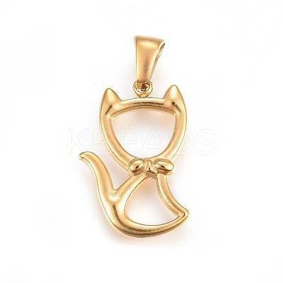304 Stainless Steel Hollow Kitten Pendants STAS-P209-28-1