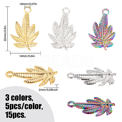 15Pcs 3 Colors 304 Stainless Steel Pendants STAS-CA0001-74-1