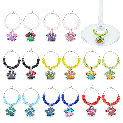 Dog Paw Prints Alloy Enamel Wine Glass Charms AJEW-AB00196-1
