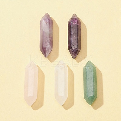 5Pcs 5 Styles Natural Mixed Gemstone Double Terminal Pointed Pendants G-FS0005-57-1