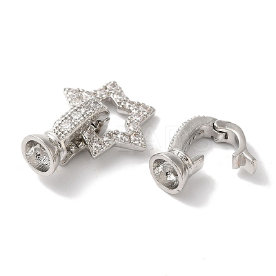 Star Rack Plating Brass Micro Pave Clear Cubic Zirconia Fold Over Clasps KK-A225-07P-1