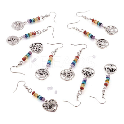 10 Pairs 5 Style Alloy Tree of Life Dangle Earrings EJEW-TA0001-31-1