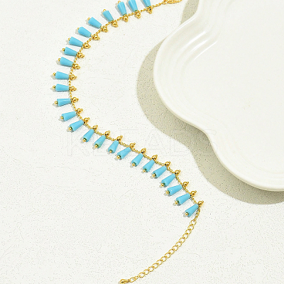 Bohemian Dyed Synthetic Turquoise Cone Tassel Brass Chain Beach Anklets for Women LQ2874-1