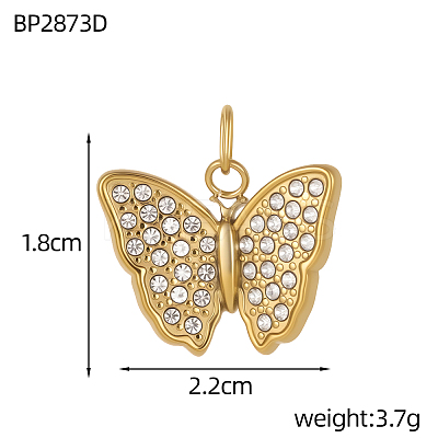 304 Stainless Steel with Rhinestone Pendants STAS-OY005-11G-1