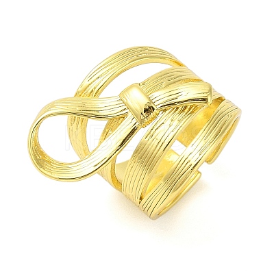 Bowknot Brass Multi-layer Open Cuff Rings for Women RJEW-P126-01G-1