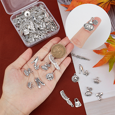 100Pcs 10 Style Girl Theme Tibetan Style Alloy Pendants FIND-SC0003-11-1