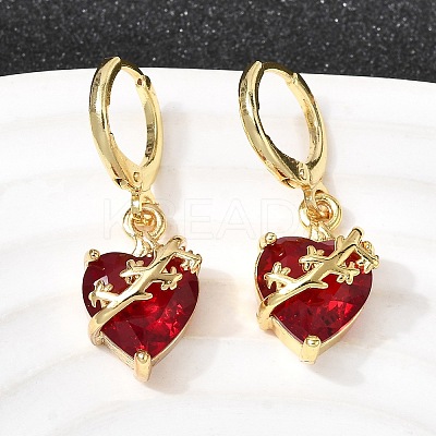 Heart Brass Glass Hoop Earrings EJEW-P333-09B-G-1