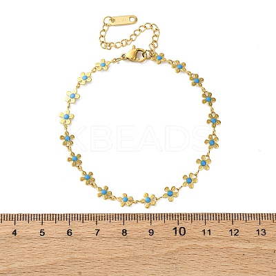 Flower 304 Stainless Steel Enamel Link Bracelets for Women LS-BJEW-M096-01G-1